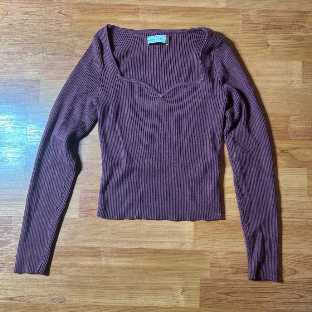 Ribbed Long Sleeve Top in Plum